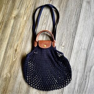 Longchamp Le Pliage Filet Large Tote in Navy Blue
